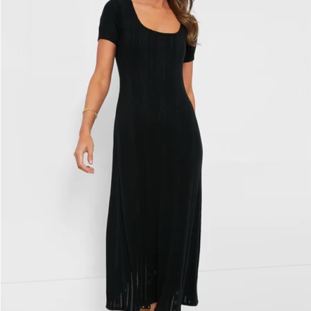 NWT Tuckernuck Black Sheath Pointelle Maxi Dress Scoop Neck Short Sleeve
